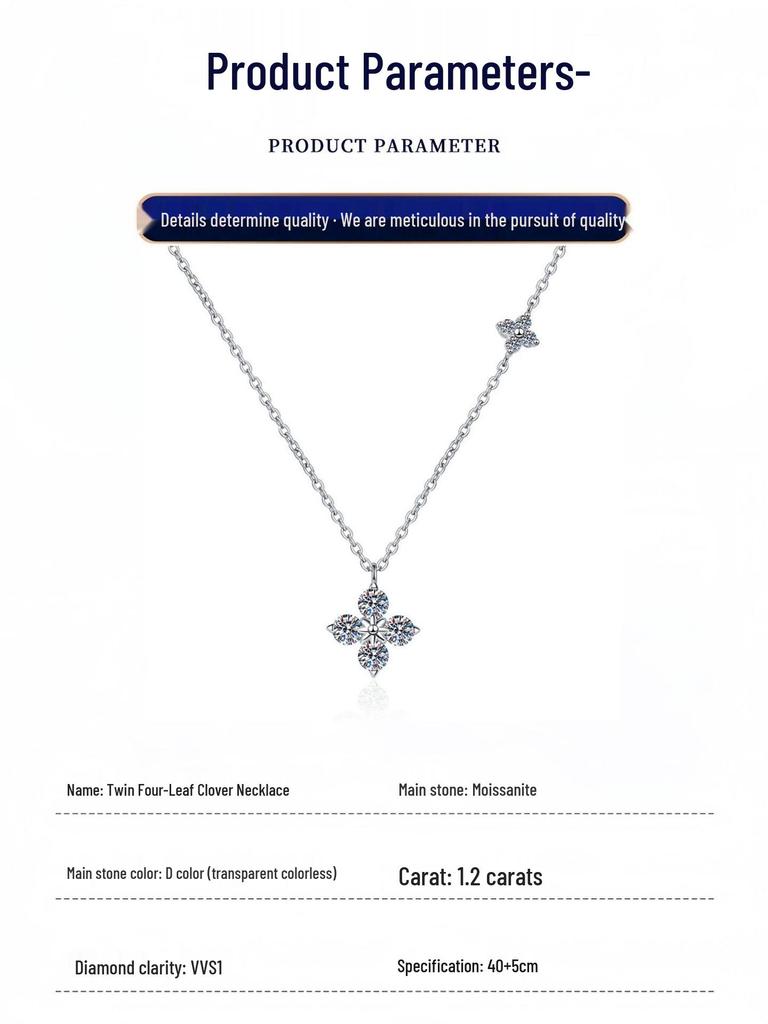 925 Sterling Silver Moissanite Four-Leaf Clover Pendant Necklace, 1.2 Carat for Women