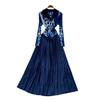 Light and mature wind leopard print splicing dress women's autumn waist and thin pleated long dress commuting wear Miyake pleated skirt