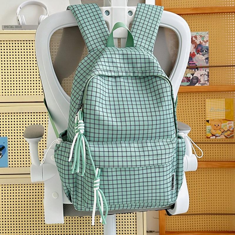 Schoolbag Retro Hong Kong Style Plaid Junior High School Female Students Lightweight College Style Schoolbag Female Lightweight Backpack Casual