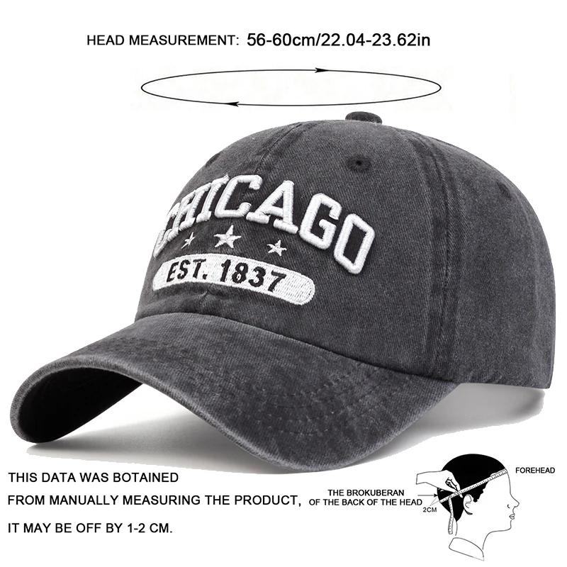 Unisex CHICAGO Letter Embroidery Wash Baseball Caps Spring and Autumn Outdoor Adjustable Casual Hats Sunscreen Hat Sports Cap