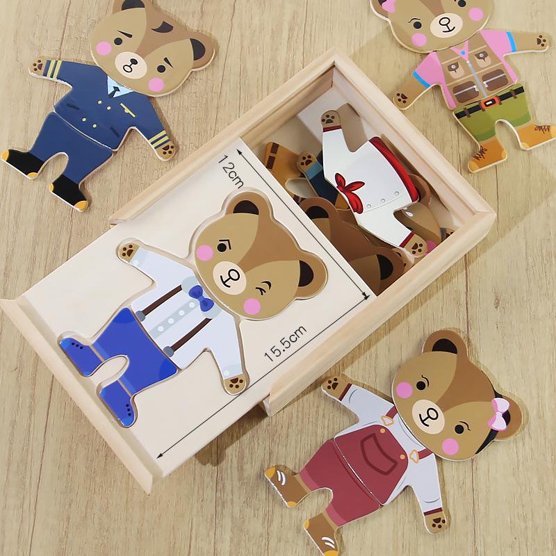 

Деревянный детский мишка одевается головоломка игра упражнения тонкие движения матч раннее образование развивающие игрушки коричневый