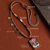 Five Wealth Gods Thangka Pendant Necklace | Tibetan Style Handmade Amulet with Beeswax Cinnabar Braided Rope