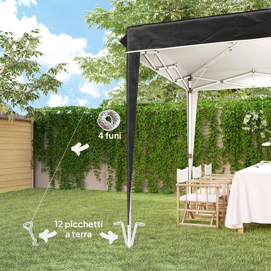 Gazebo 3x3 m for 6-9 People with Adjustable Height and Drainage Holes, in Metal and Black Oxford Fabric