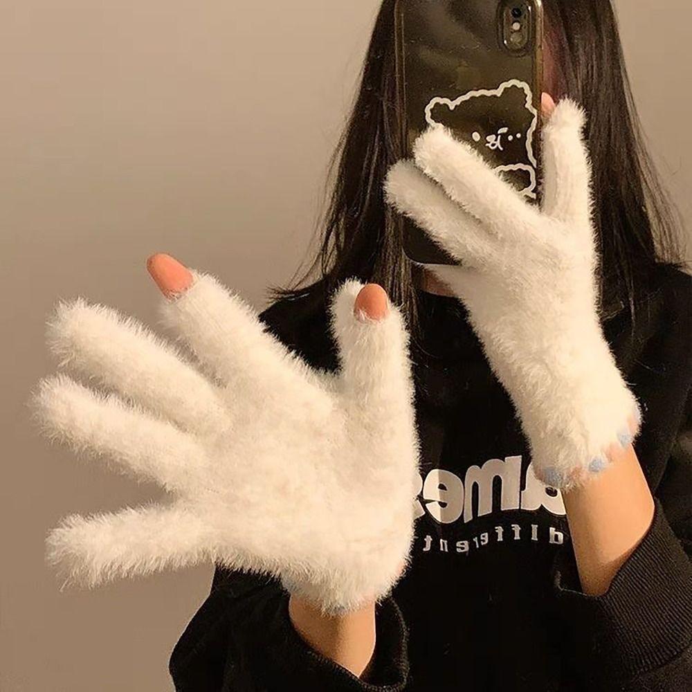 Elastic Fleece Women's Gloves Korean Style Ski Mittens Thicken Gloves for Cycling Skiing