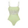 1011 European and American swimwear new fresh green beads embroidered solid color one-piece swimsuit women's explosion 11011