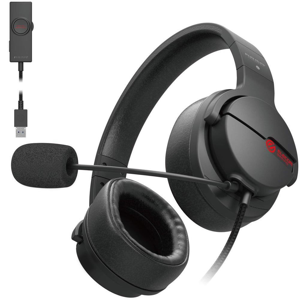ELECOM ARMA Wired Gaming Headset with Virtual Surround Adapter, Black, HS-ARMA200VBK