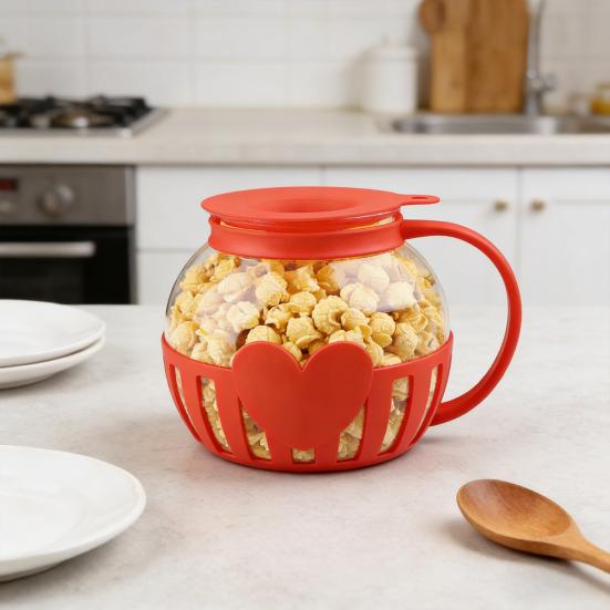 Máquina de Pipoca para Micro-ondas Pipoca de Vidro Borossilicato com Tampa de Dupla Função para Lanches Saudáveis Caseiros Preparo Rápido de Pipoca