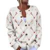 Dames Kerstprint Lange Mouwen Gebreide Vest Knopen aan de Voorkant Trui voor Feestdagen en Winterkleding