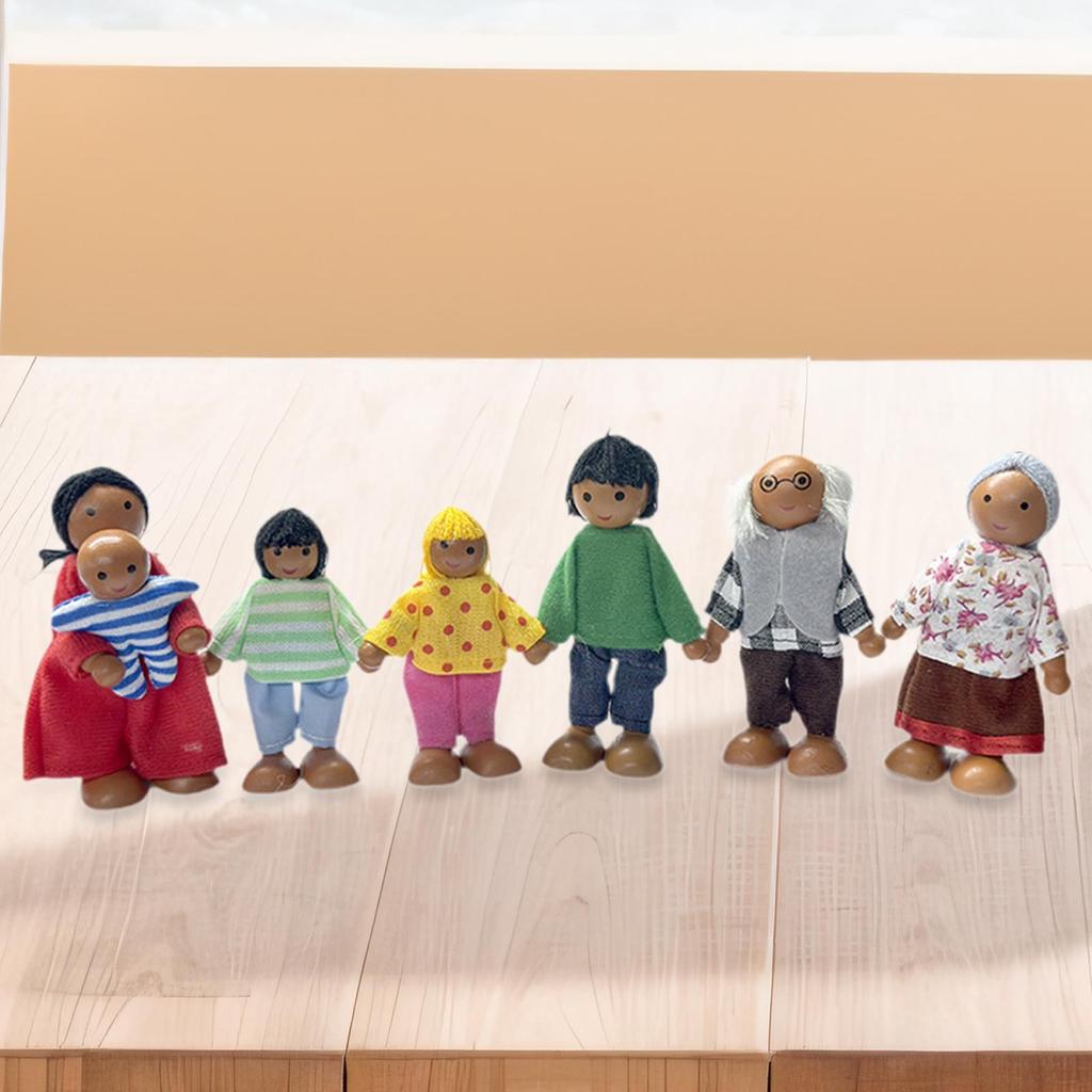7 Stück Holzfiguren Set Puppenhaus Menschen Niedliche Puppen Spielset Frühe Bildung Miniatur
