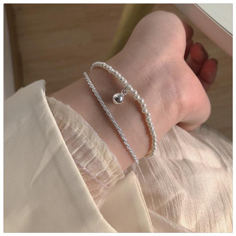 French Double Pearl Copper Bead Bracelet - Elegant Luxury Design for Women