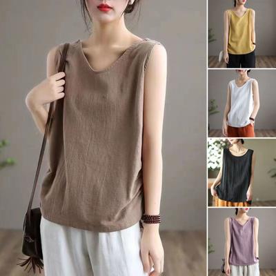 Women Vest Sleeveless Loose Pullover Soft Casual V Neck Solid Color