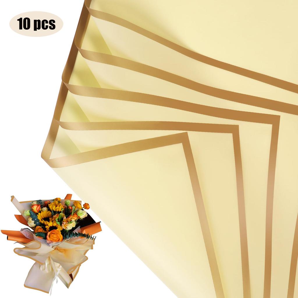 10 Sheets Flower Wrapping Paper with Golden Edges, Waterproof Bouquet Packaging - Ideal for DIY Weddings & Birthdays 2035