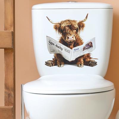 Reading Newspapers Art Toilet Sticker Removable Self-adhesive Bathroom Waterproof PVC Living Room Yak Wall Cow Toilet Lid Decoration