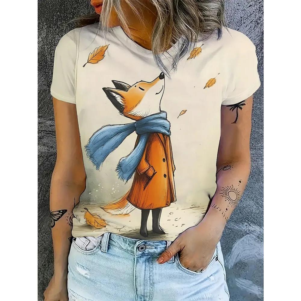 Interesting Animals Creative 3D Printed Short Sleeved T-shirt Fashionable Comfortable Soft Breathable Large Loose Womens T-shirt