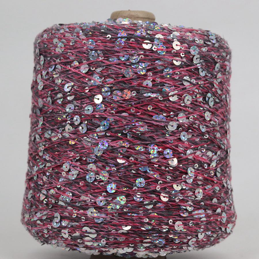 Hand-Knitted Bright Cotton Yarn with Sequins, 3MM+6MM, Combed and Fancy