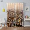 High Quality City Building 3d Printed Curtains Night View Hand-Painted Industrial Style Blackout Heat Insulation Curtains 2PCS