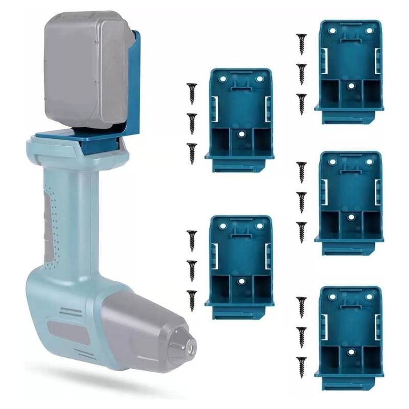 Power Tool Battery Mount 2 Pack, Molded Plastic Hangers With 2-Hole Backplates and Open-Front Access for Separate Removable Battery Storage Positions