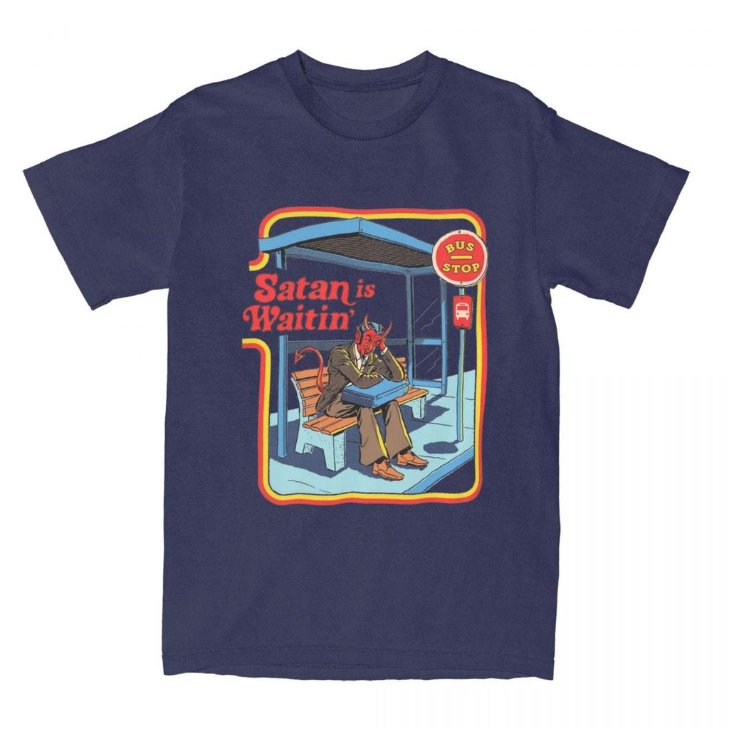 Satan Is Waiting Funny Vintage Dark Art Men Women's T Shirts Humor Pulp Art Apparel Novelty Tees T-Shirts 100% Cotton   Clothing