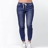  Women  Elastic Plus Loose Denim Casual Drawstring Plus Cropped Jeans