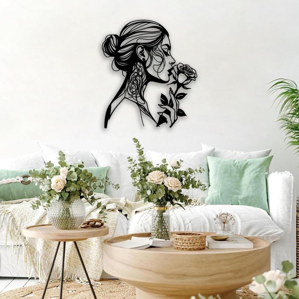 Woman Rose Metal Wall Art Black Farmhouse Room Decor Elegant Home Gift Living Bedroom Dining Bathroom Office