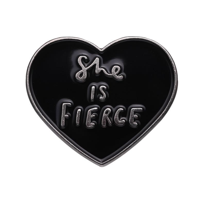 

Black Metal Charming Heart Shaped Pin With Fierce Lettering For Trendy Accessory Lovers
