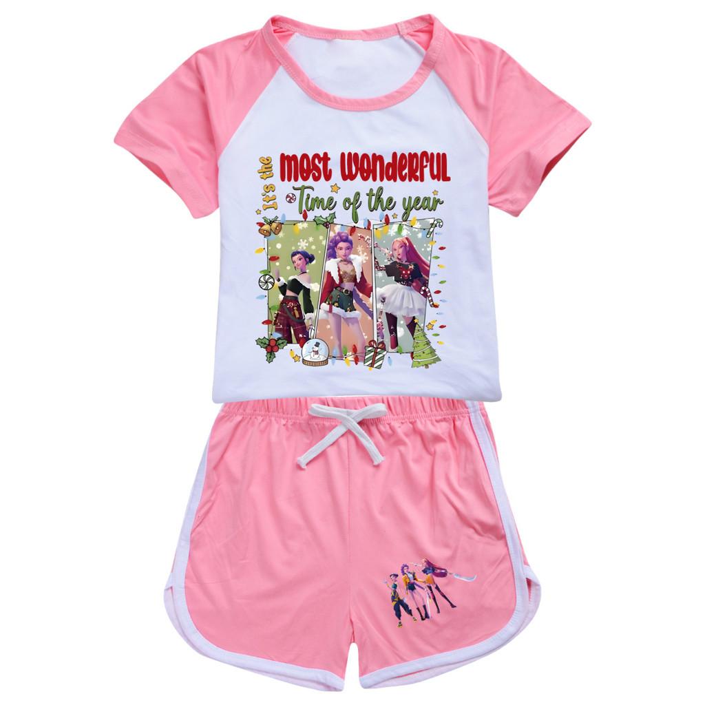 5096 Kids Girls Christmas POP Rumi Zoey Mira Print T-shirt Shorts Sport Tracksuit Clothes Set