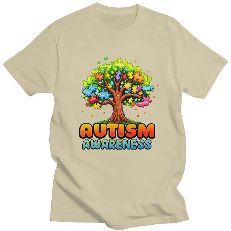 Autism Awareness Tree Teacher T Shirt for Men 100 Cotton Tshirts Casual Streetwaer Short Sleeve Tee Shirt Slim Fit Clothing