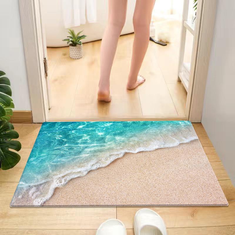 

3D Wave and Beach Design коврик для ванной прибрежная тема фланелевый коврик, впитывающий воду и быстросохнущий коврик для туалета душа кухни прихожей двери 40x60cm