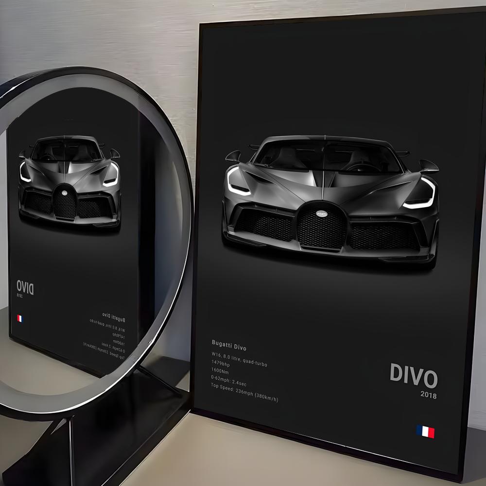 

Black Cool Supercar B-Bugatti V-Veyron Poster Room Wall Art Decor Waterproof Stickers For Home Bar Bedroom Decoration 21X30CMNo Framed