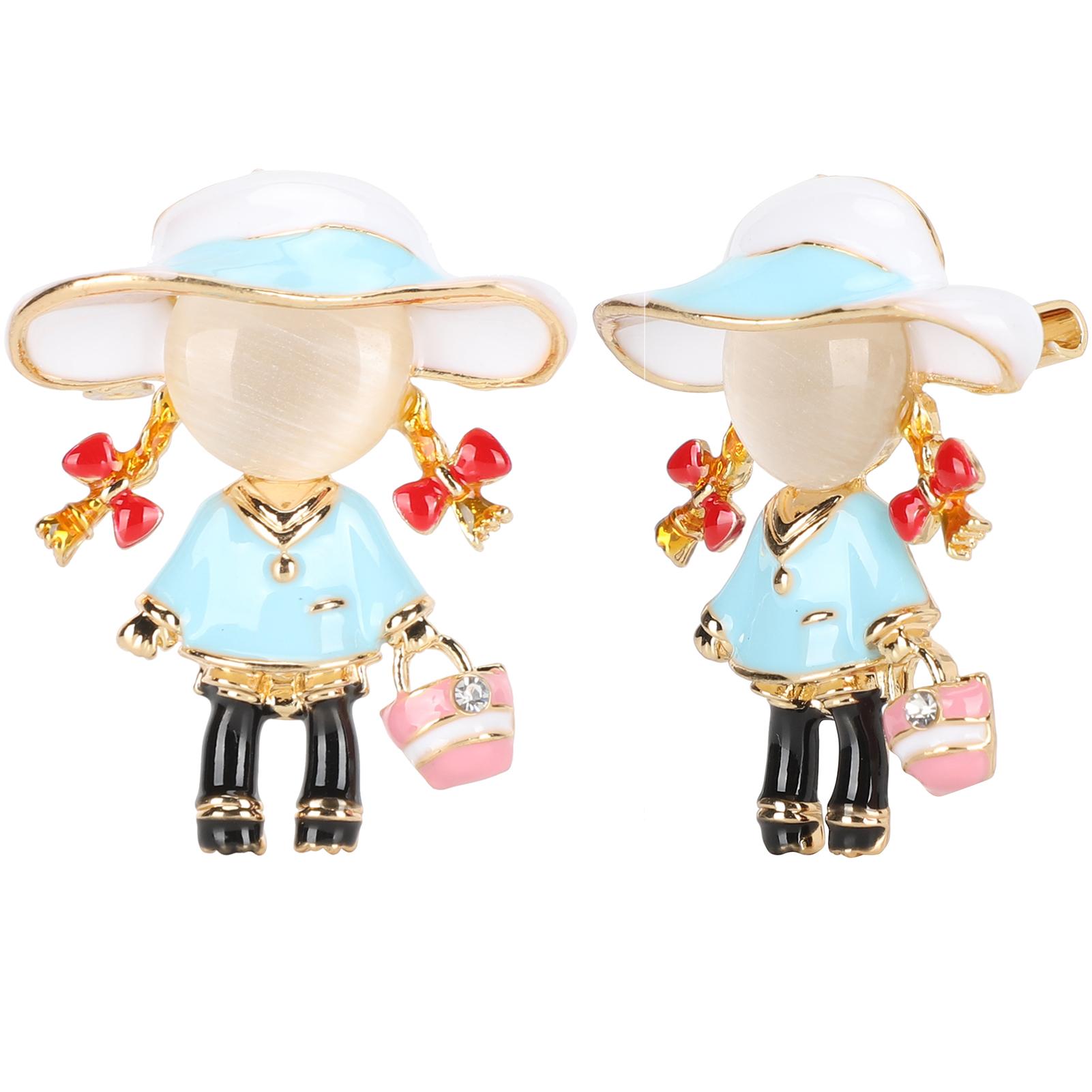 

2Pcs Cartoon Brooch Creativity Cute Alloy Stylish Lapel Pin Fashion Clothing DecorationBlue Girl