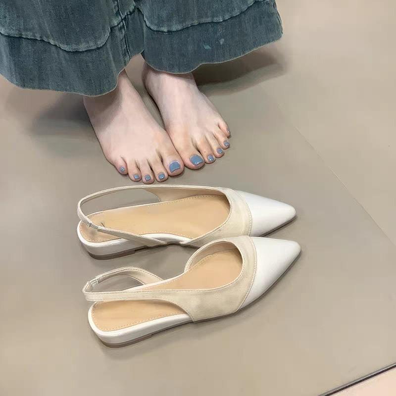 Temperament splicing suede bag head summer sandals fashion gentle rear strap shallow mouth women's shoes