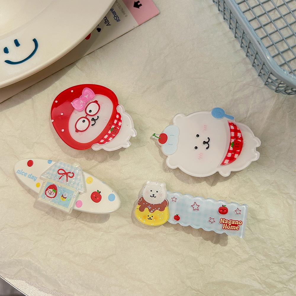 4pcs New Acrylic Hair Clip with White Bear Design; Side Swept Bangs Clip for Sweet and Cute Girls