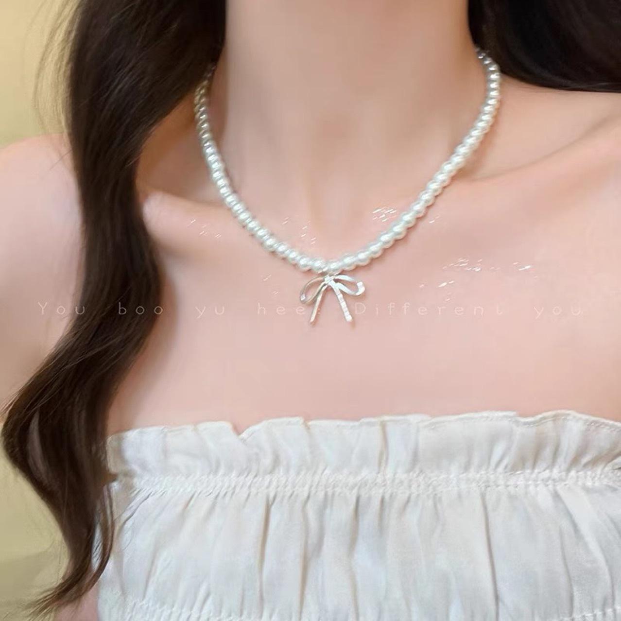 Bow Pearl Double-Layer Necklace 2024 Hot Clavicle Chain High-End Light Luxury Niche Necklace Accessory for Women