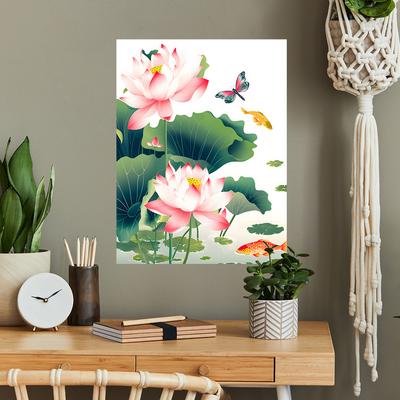 Stile Cinese Foglia di Loto Foglia di Loto Fiore di Loto Poster Camera da Letto Soggiorno Portico Abbellimento Casa Decorazione Adesivo Murale