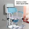 Weiß + Blau 3-in-1 Toilettenrollstuhl für ältere Menschen, faltbarer Stuhl, Nachttopf & Duschsitz, Badezimmer-Rollstuhl, Aluminiumlegierung