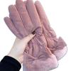 Bow Warm Gloves Fashionable and Versatile Women's Winter Plus Velvet Thickened Touch Screen Riding and Comfortable for Skin