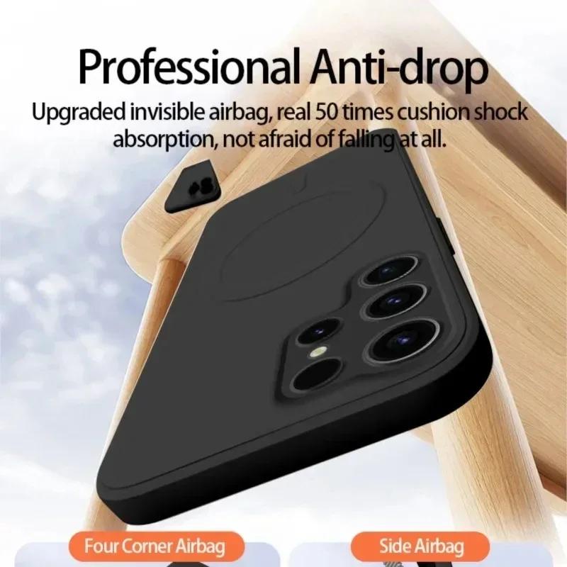 Magnetyczne Etui do Bezprzewodowego Ładowania Magsafe Dla Samsunga Galaxy S26 S25 S24 Ultra S23 S22 S21 A55 A15 A35 A05 Pokrowiec z Płynnego Silikonu