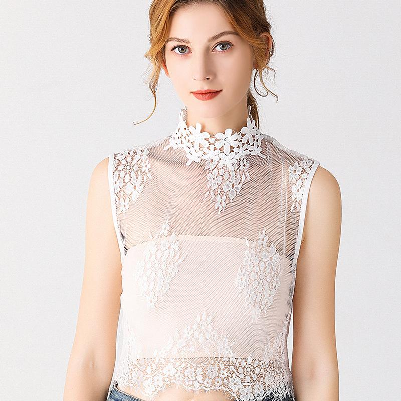 Fashion Hollow Lace Fake Collar Half Shirt Blouse Collar Detachable Faux Collar White Removable Collar Decorative Neck Top