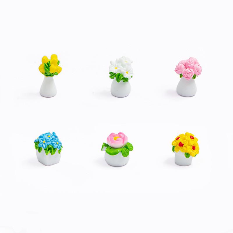6Pcs/set Mini Flower Plant Bonsai Miniatures Resin Ornaments Moss Terrarium Micro Landscape Fairy Garden Decoration