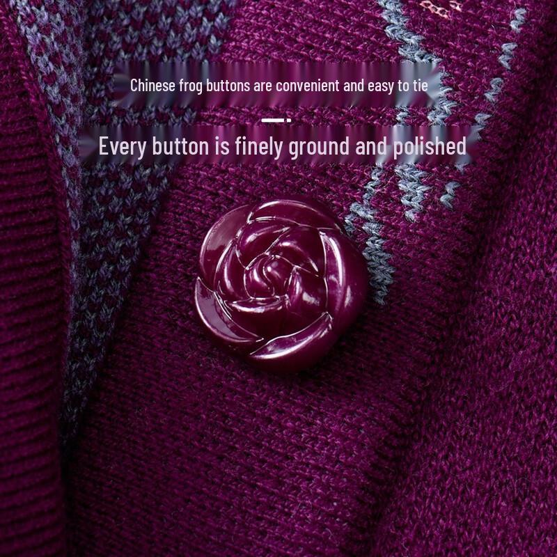 Yuzhaolin Elderly Women's Spring/Autumn Embroidered Knitted Cardigan