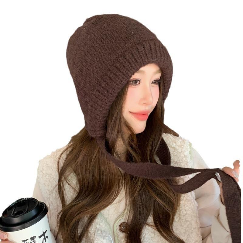 New Hat for Women's Solid Color Versatile Knitted Wool Hat for Winter Warm Ear Protection and Face Protecting Small Bag Head Hat