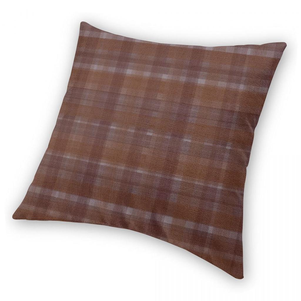 Orange Brown Plaid Square Pillowcase Polyester Linen Velvet Pattern Zip Decorative Pillow Case Car Cushion Case 18"
