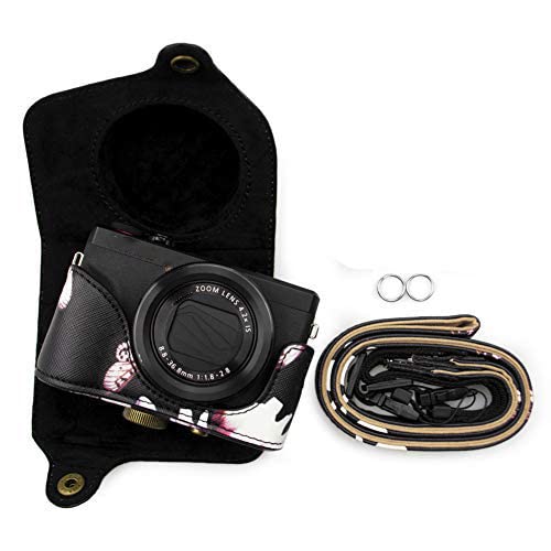 Kinokoo PowerShot G7 X Mark 3/G7 X Mark III/G7X3/G7 X Mark 2/G7 X Mark II/G7X2 Case with Tripod Hole and Shoulder Strap (Floral Black)