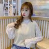 A/W 2026 Women's Stylish Mesh Lace Shirt with Bell Sleeves and Half-High Collar