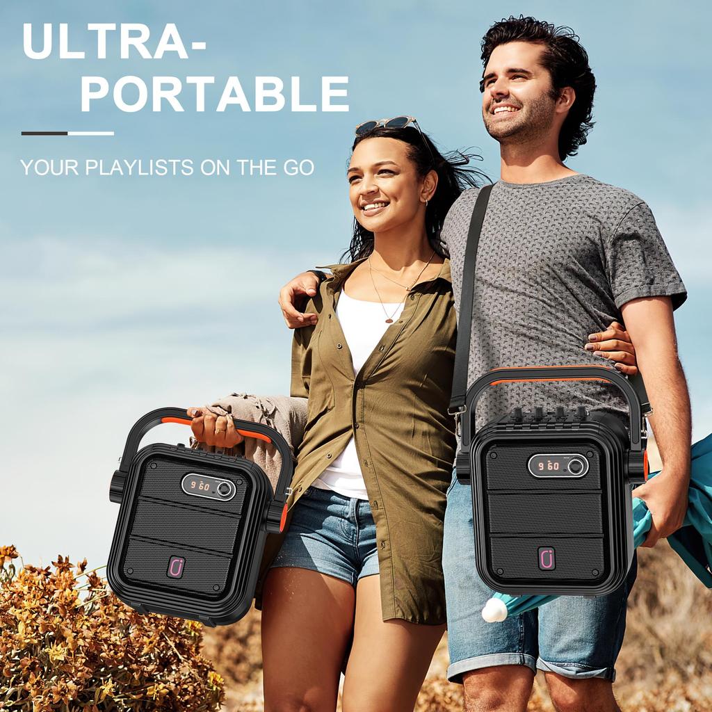 Karaoke-Maschine mit 2 kabellosen Mikrofonen, 5200mAh tragbares Lautsprecher-Set Bluetooth 5.0 wiederaufladbares PA-System mit TWS, FM, REC