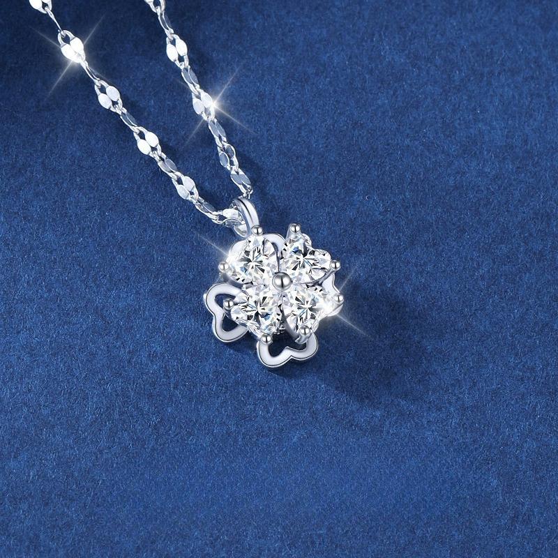 Rotating Clover Necklace Female S999 Pure Silver Clavicle Chain Light Luxury Minority Design Ornament