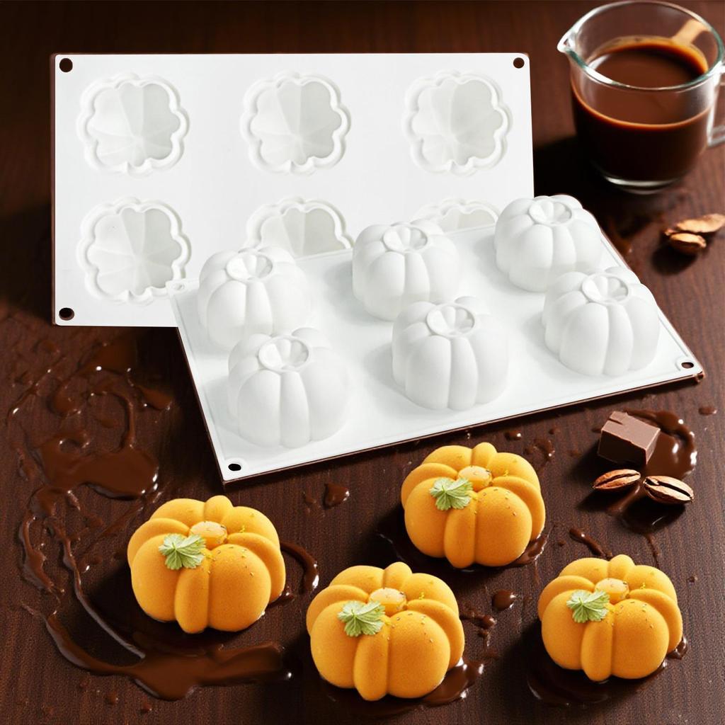 Halloween Pumpkin Silicone Mold 6-Cavity Non-Stick Pumpkin Cake Mould For Baking Chocolate Cupcake Jelly Dessert Treats Cake