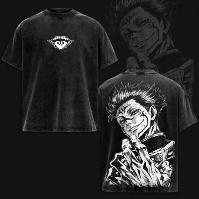 Sıcak Anime Jujutsu Kaisen Ryomen Sukuna Giyim Erkek Kadın Tişörtler Yıkanmış Pamuklu Tişört Retro Oversize Tişört Harajuku Tişört