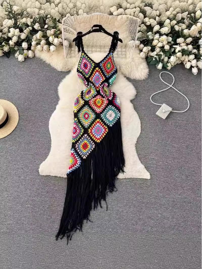 

Платье с кисточками и бретельками в стиле бохо для женщин One Size чёрный