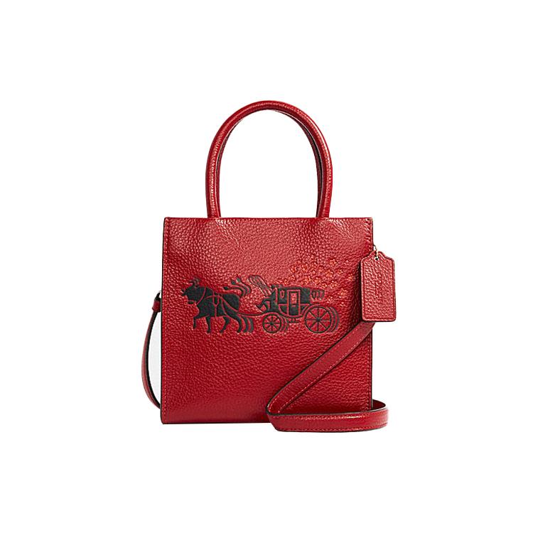

New COACH Cally Leather Tote Bag, Shopping Bag, Tote Sheet Music Bag, Handbag, Shoulder Bag, Crossbody Bag Mini Women s Red C2184-IMFFL 17.0*8.4*16.5CM